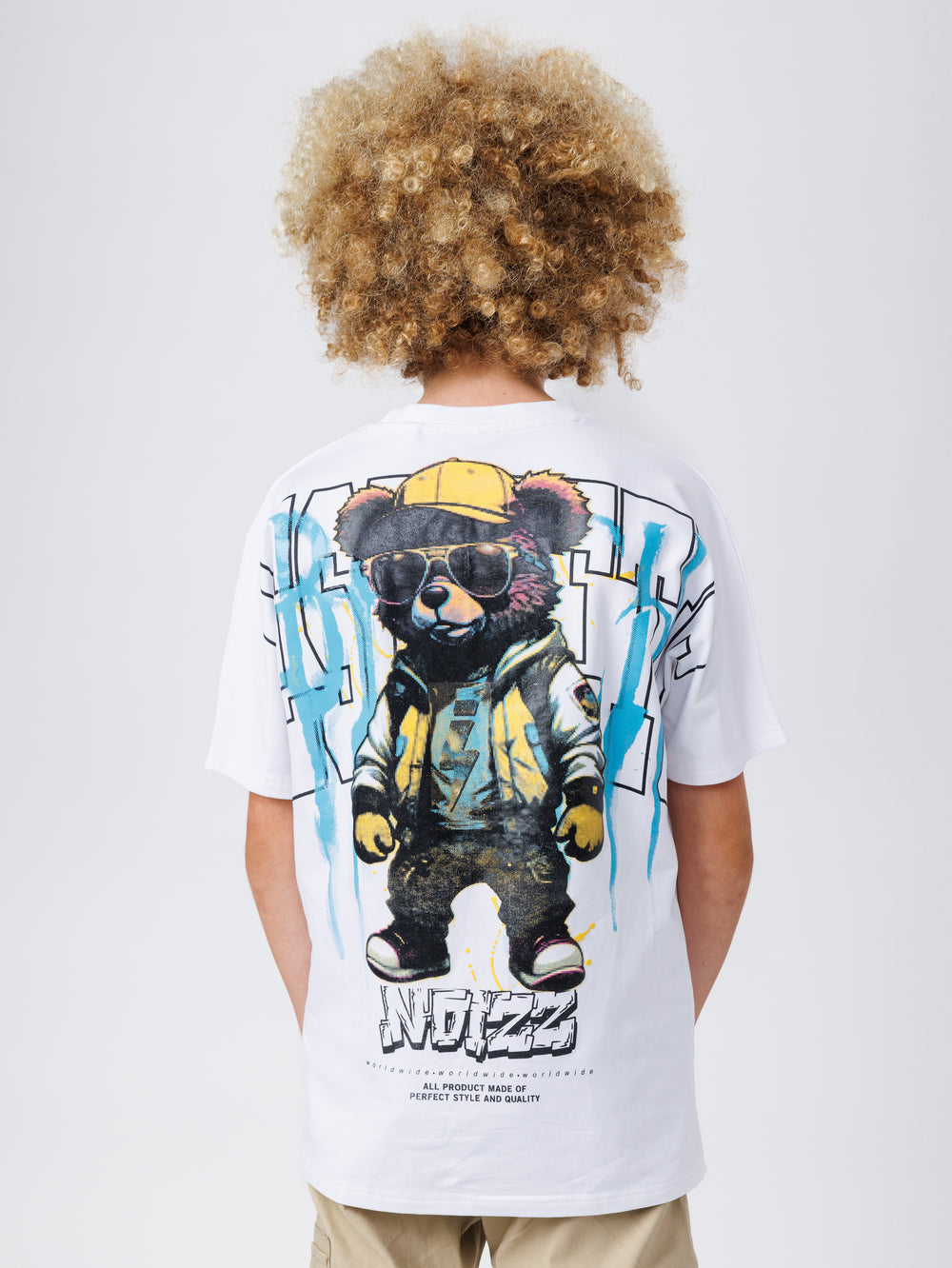 חולצת טי 100% כותנה עם הדפס דוב גרפיטי