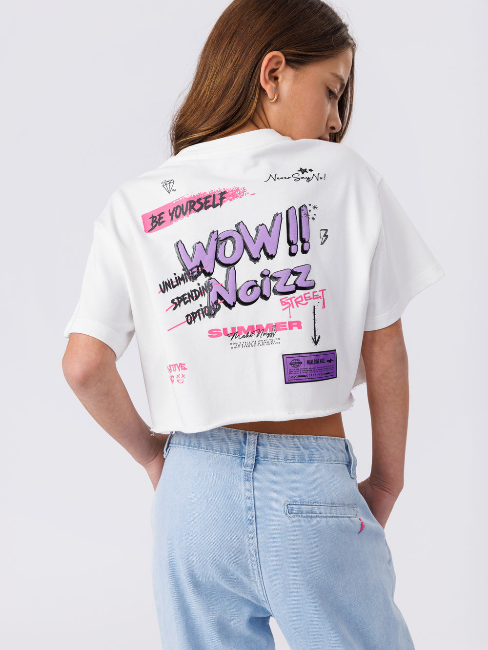 חולצת טישירט לילדה קרופ כותנה WOW NOIZZ