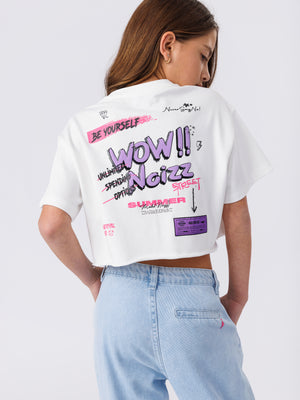 חולצת טישירט לילדה קרופ כותנה WOW NOIZZ
