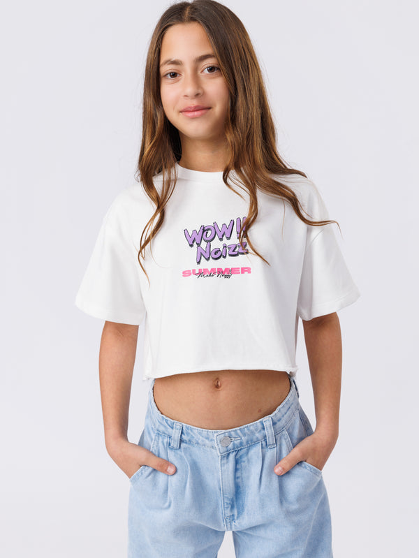 חולצת טישירט לילדה קרופ כותנה WOW NOIZZ