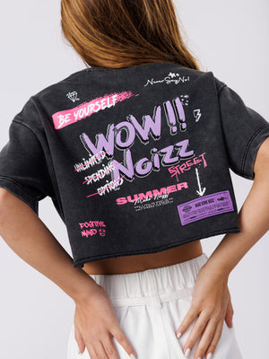 חולצת טישירט לילדה קרופ כותנה WOW NOIZZ