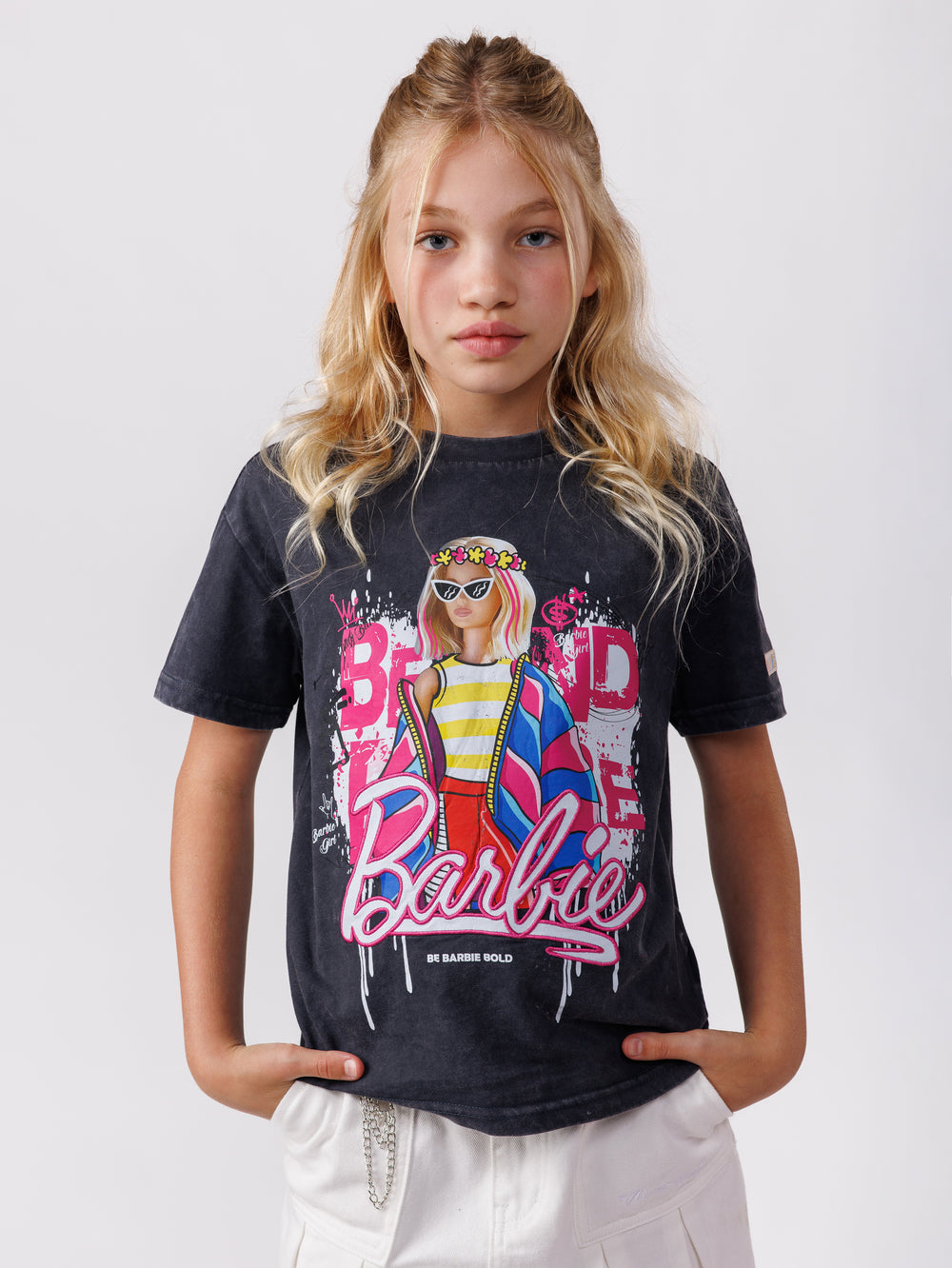טי שירט לילדה באפקט שטיפה Barbie