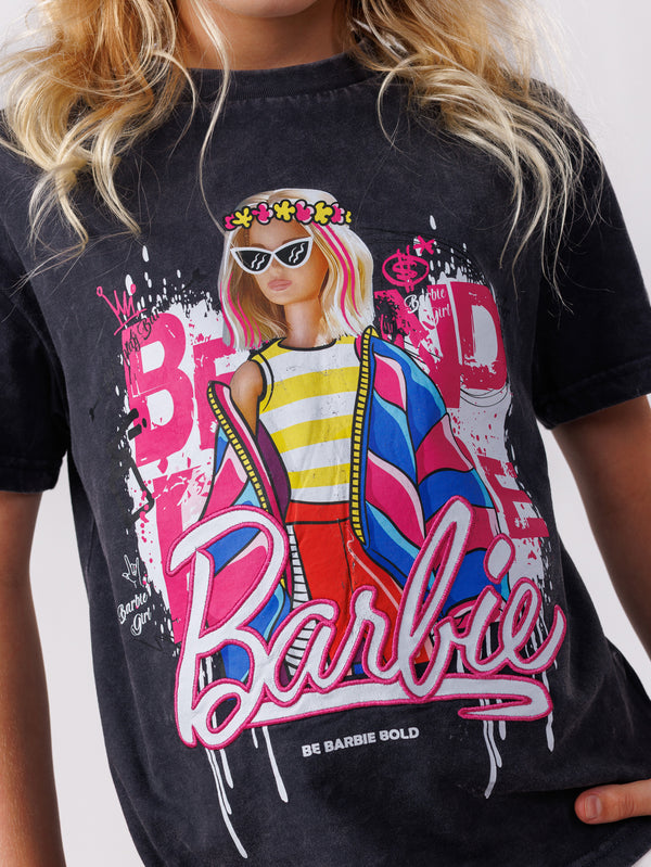 טי שירט לילדה באפקט שטיפה Barbie