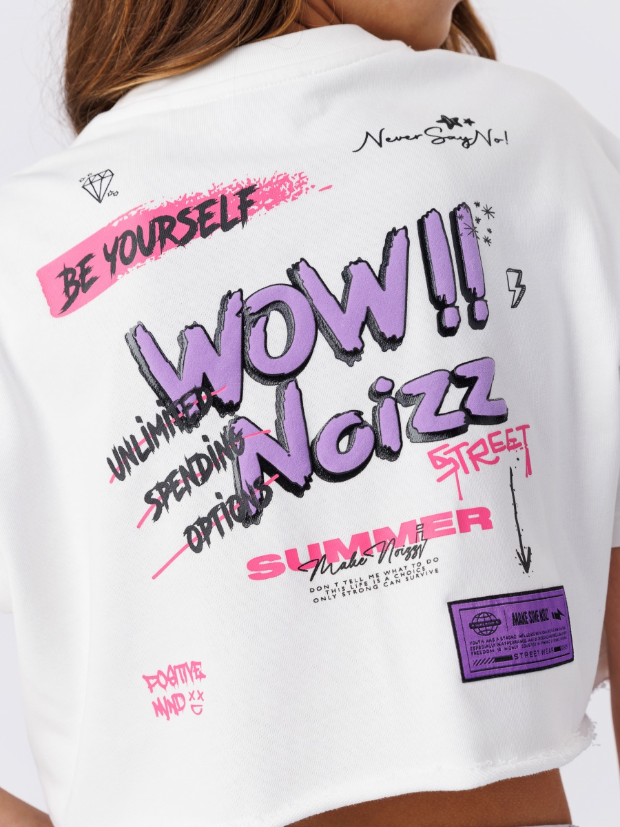 חולצת טישירט לילדה קרופ כותנה WOW NOIZZ